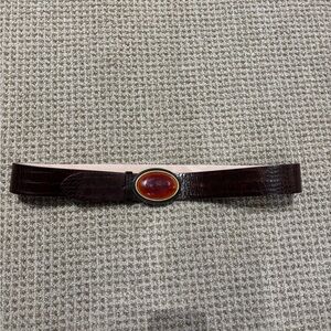 Chico's Belt Large Wide Dark Brown Leather with Amber color stone Detail